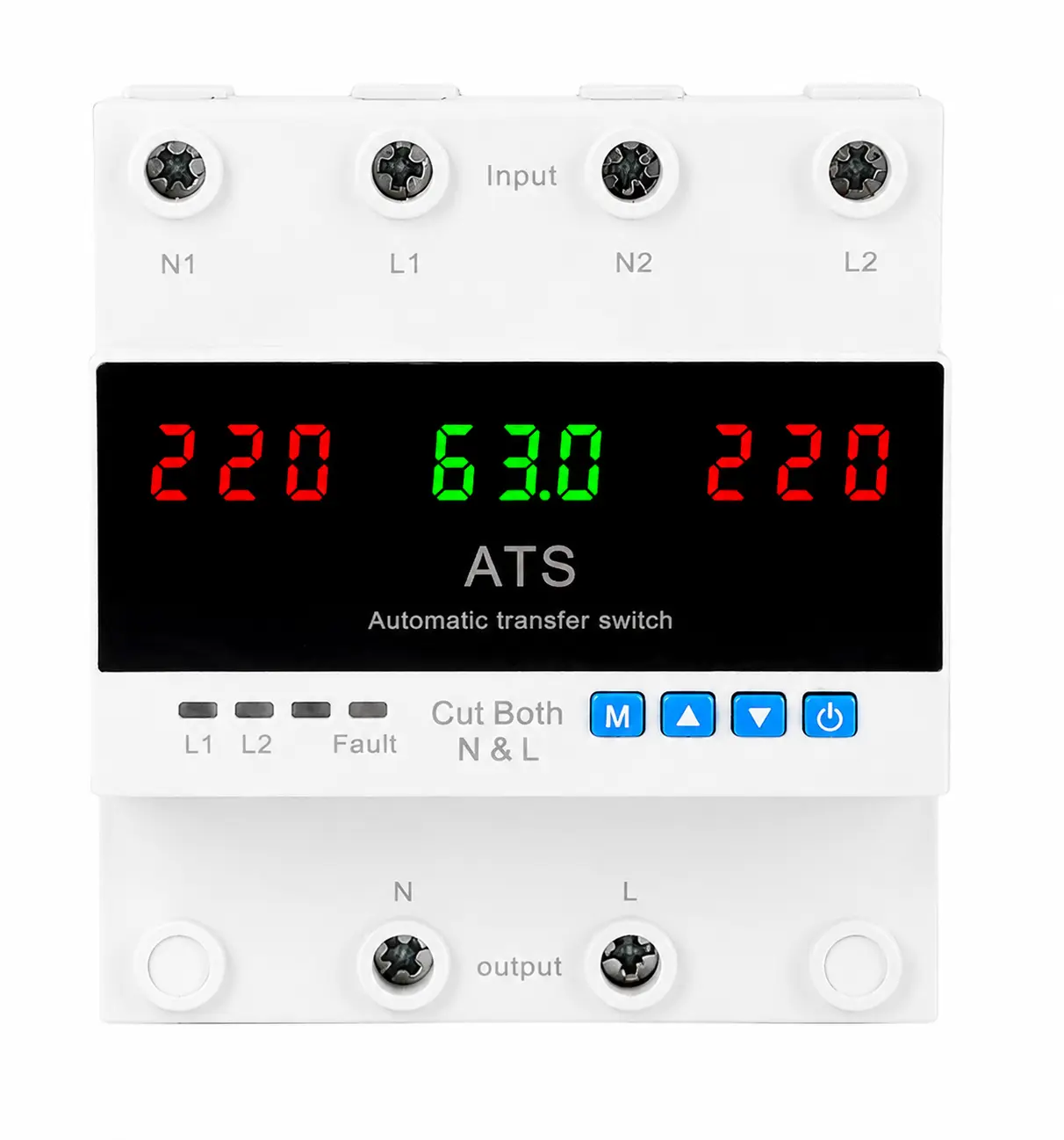 63A 2P Dual Power Automatic Transfer Switch 110V, Adjustable ATS with LED Display, Auto/Manual Changeover, 50Hz/60Hz Backup Switch for Home, Generator & Solar Inverter Electrical Equipment