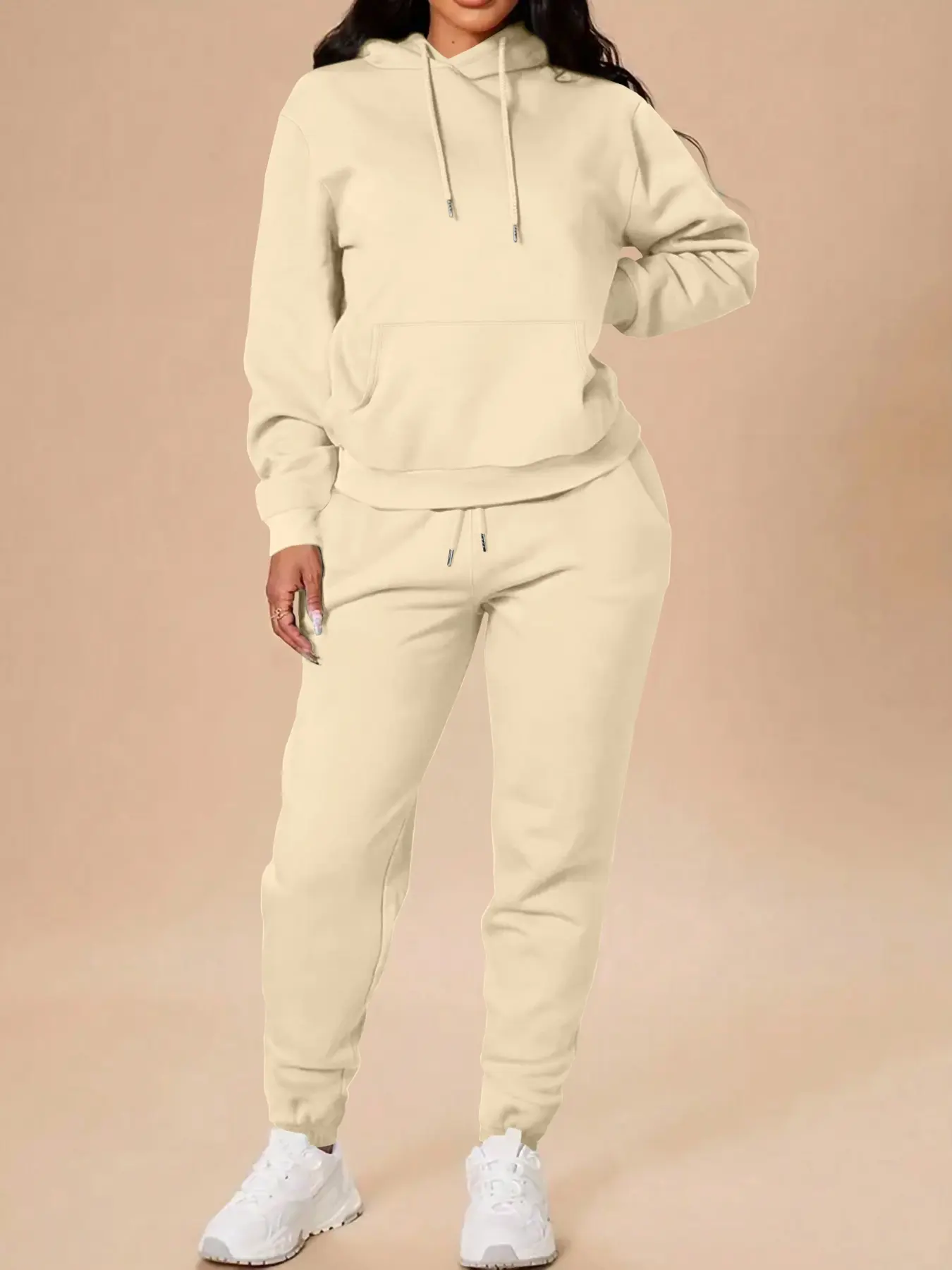 Women's Long Sleeve Hooded Sweatshirt Set with Pockets, Casual High Waist Pants, Fall & Winter Fashion, Home & Outdoor Workout Wear