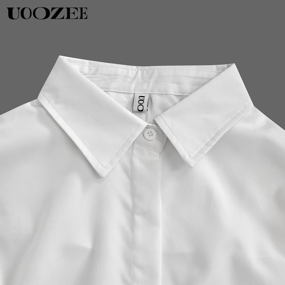 UOOZEE Women's Loose Oversized Collared Lapel Blouse - Polyester Fabric, Basic Style, Comfortable Longsleeve Lady Top for Commuting, Office, Fall Occasions,summervibes