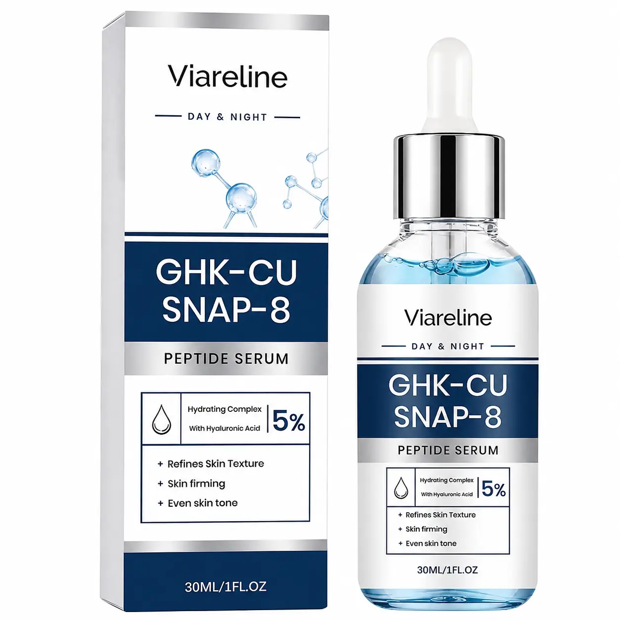 Viareline GHK-CU SNAP-8 Peptide Serum – Facial Serum with Hyaluronic Acid, 30ml