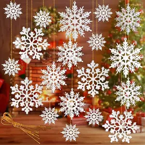 36pcs Christmas Snowflake Decorations, Plastic Shiny Snowflakes for Winter Tree Ornaments, Various Sizes, Holiday Decoration Supplies