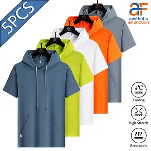 Multi-Color Short Sleeve Hoodies |   Drawstring Kangaroo Pocket Athletic Tops for Men