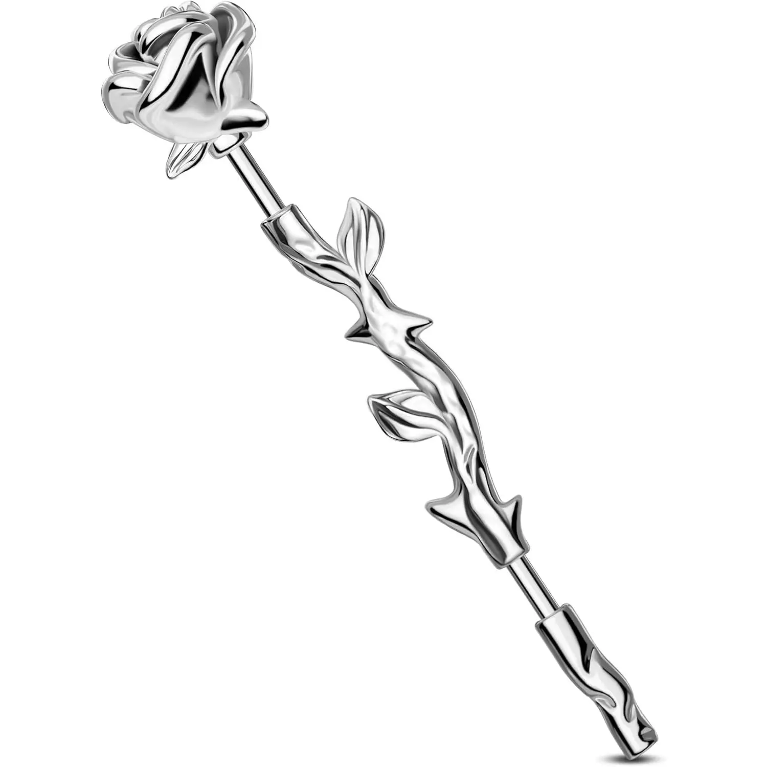 Rose Industrial Ring Flower Industrial Barbell Surgical Steel Industrial Piercing  14G 16G Cartilage Earring Long Straight Bar for Women Men
