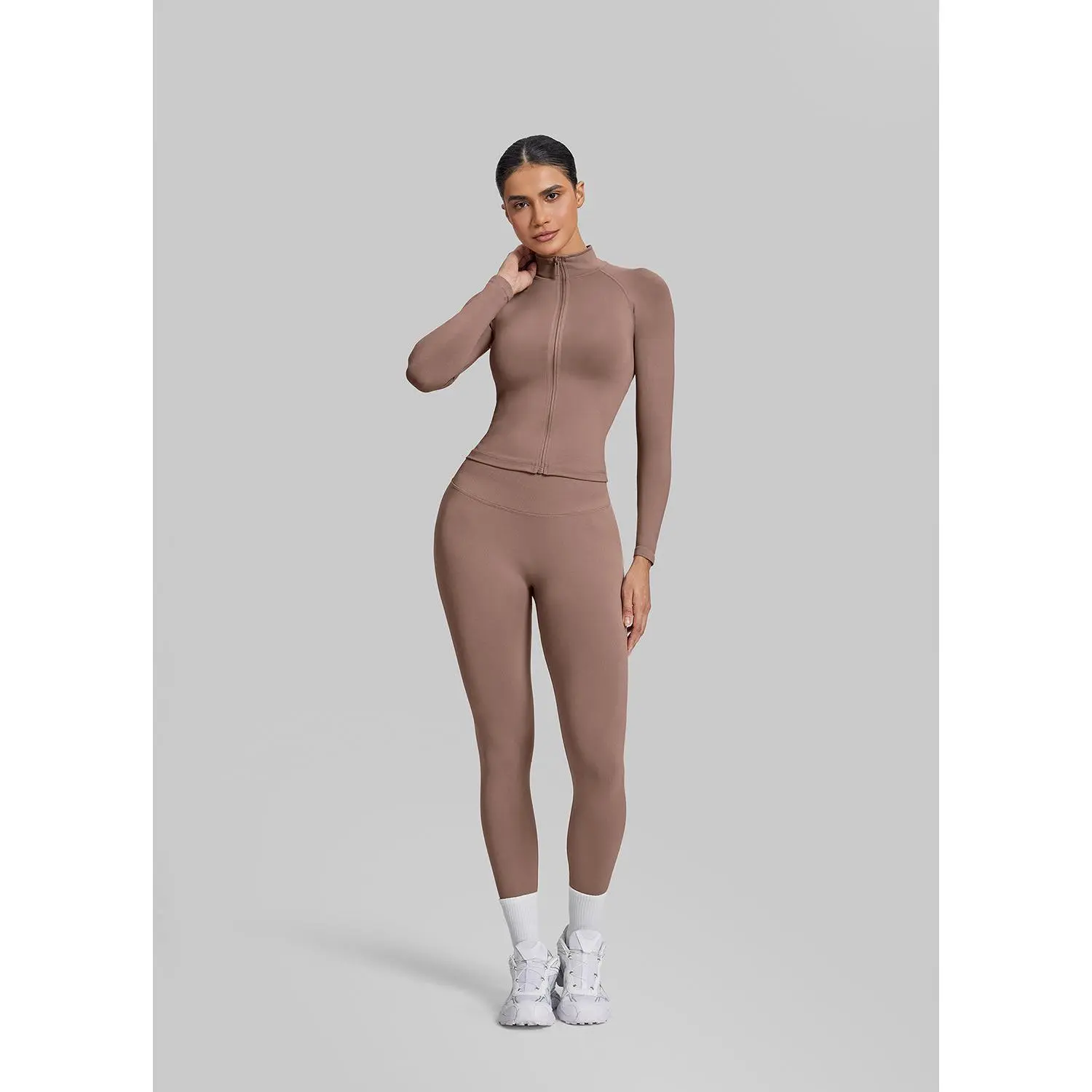 Women's Seamless Longline Jacket with Full Zip - Breathable Full Sleeve Athletic Wear with a Warm, Contouring Fit, Sporty Style Outfits, Training Clothes, Curve-Hug, Casual