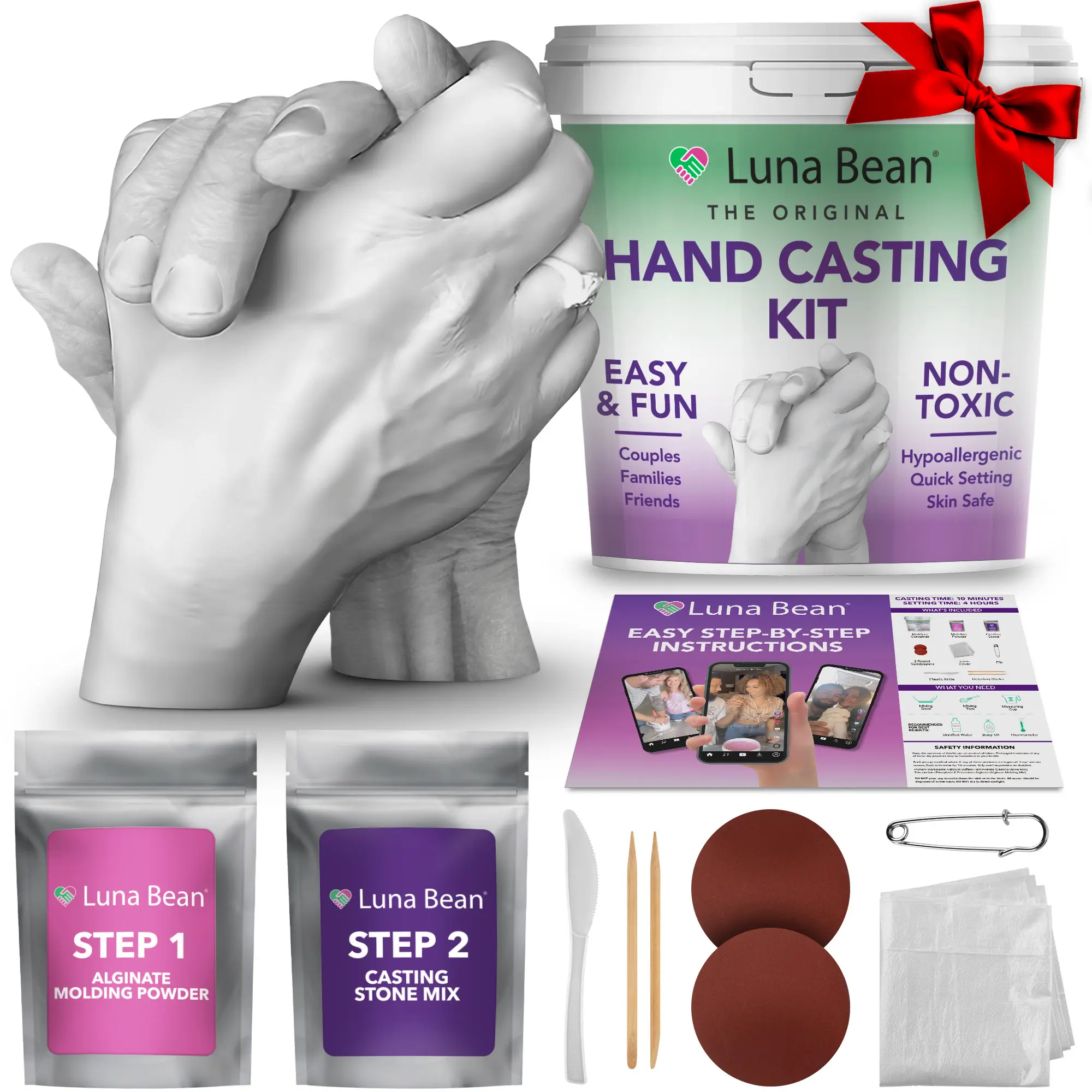 Luna Bean Original Hand Casting Kit – Keepsake Mold for Couples, Family, Anniversary & Milestone Gifts