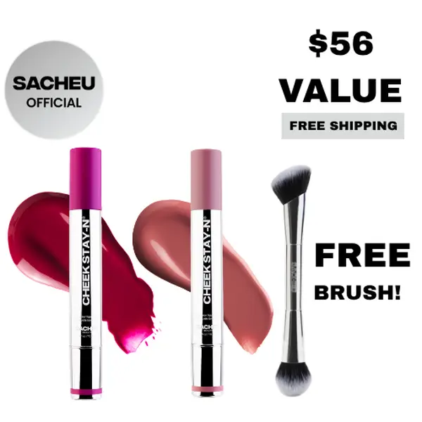 sacheu Cheek STAY-N Duo | Choose Your Shades | Free Brush Included with Purchase | Long-Wear Water-Proof Liquid Blush