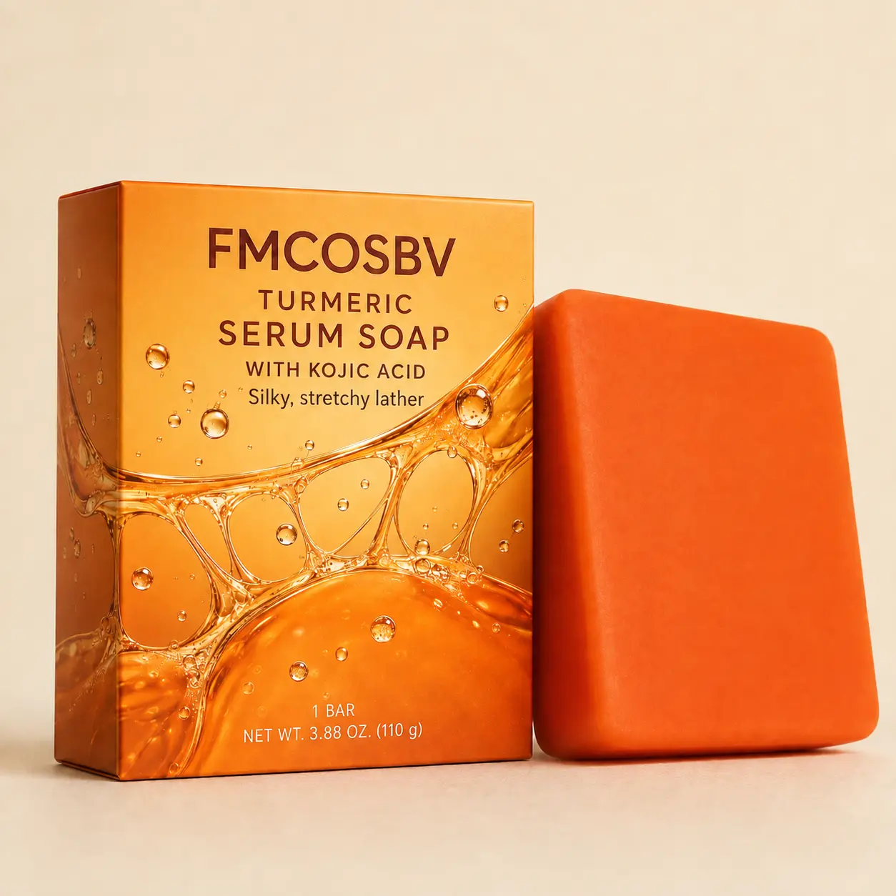 FMCSBV Turmeric Serum Soap with Kojic Acid - Silky Smooth Lather for Gentle Cleansing - 3.38 oz Bar
