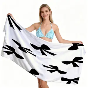 Ballet Core Bow Beach Towel, Cute Soft Skin-friendly Quick Dry, Available in Black White Blue Pink, Ideal for Girls Seaside Vacation Photoshoot