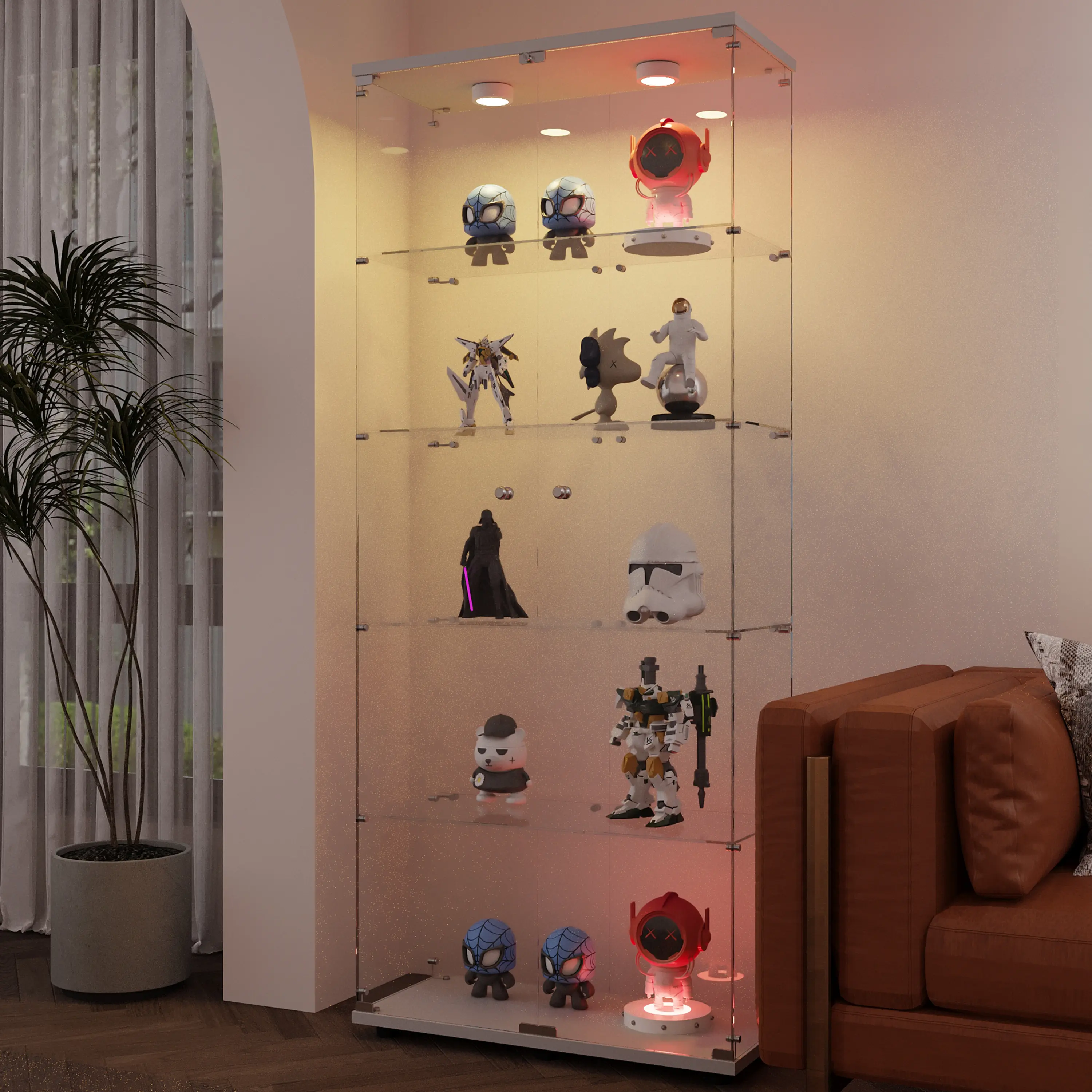 Tempered glass display cabinet,liquorcabinet,storagecabinet,filecabinet,with paipai lights,with locks,bottom equipped with adjustable feet,suitable for uneven,living room bedroom,corridor,office，The package will be shipped in two separate parcels