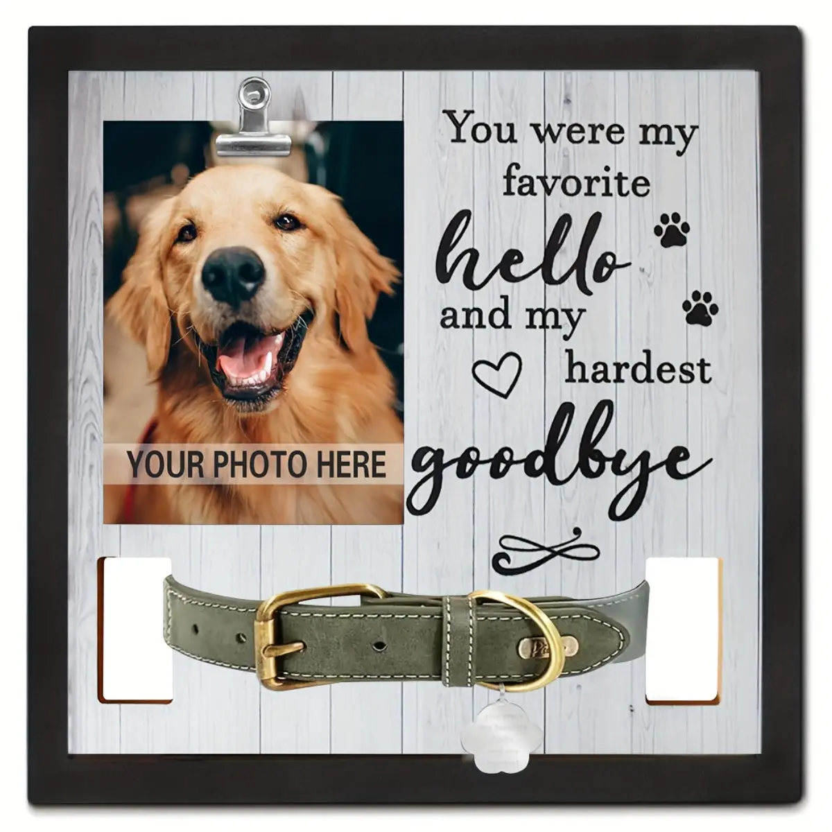 Premium Pet Collar Display Memorial Photo Frame, Solid Wood Style Dog Cat Remembrance Picture Frame, Heartwarming Pet Loss Sympathy Gift for Bereaved Pet Parents, Elegant Pet Keepsake Frame