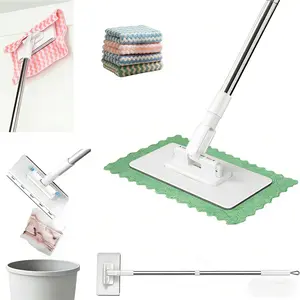 No-Touch Press Mop One Click Release Flat Mop Reusable Wipe Clamp Hands-Free Wet Dry Cleaning for Floor Wall Bathroom Extendable Handle Super-Absorbent Cleaning Pad Lightweight Tool - Disposable, Star - Traditional, Kitchen