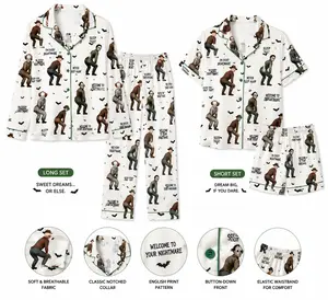 Horror Character Pajama , Spooky Halloween Print Loungewear Sleepwear