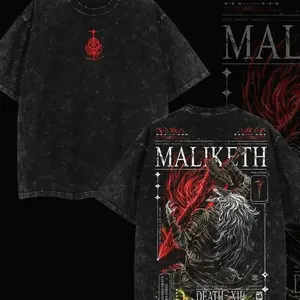 Superstyle The Black Blade "Maliketh" - Elden Ring Game Edition Double Printed Oversize Lightweight Acid Washed Tee Hoodie Sweater TV Series Graphic Design Top Cotton Streetwear Game T-Shirt Crewneck Clothes Menswear Womenswear AXD VFJ F1X 9US