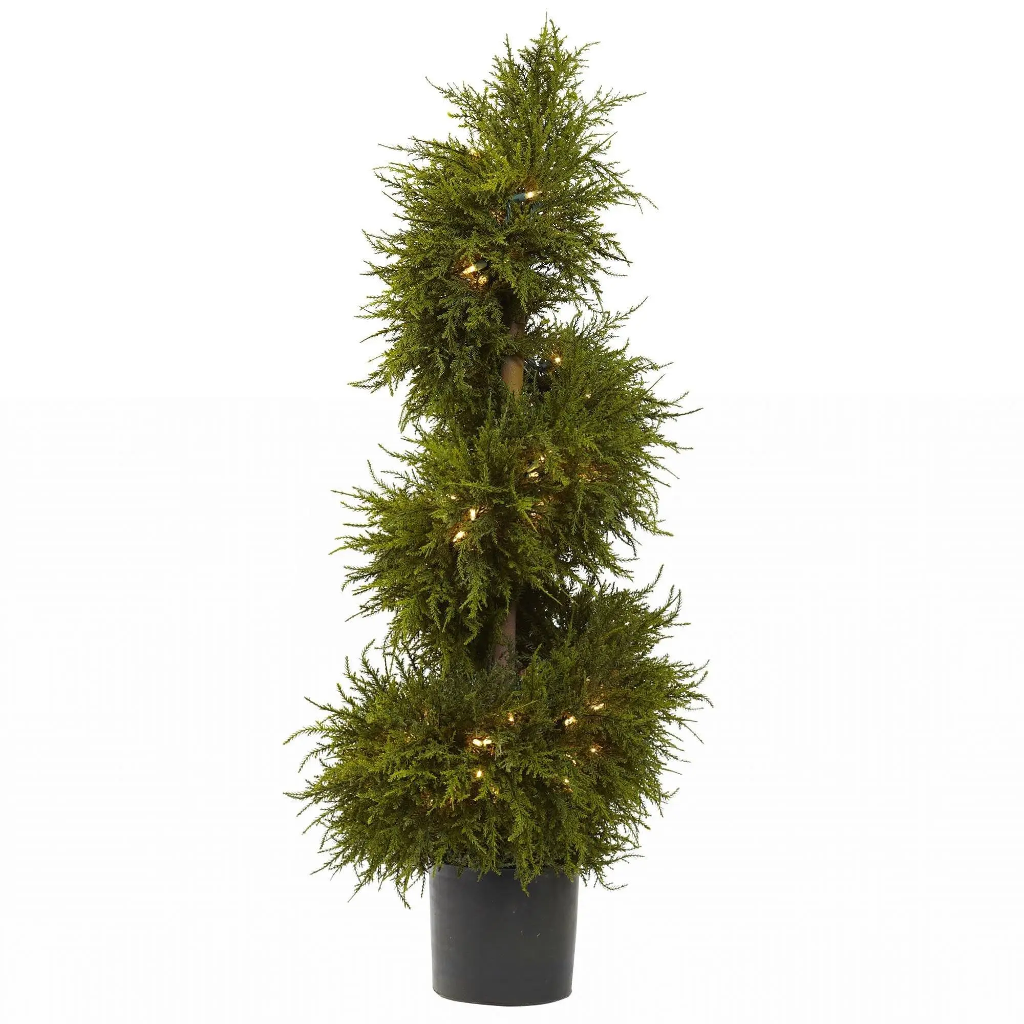 43” Cedar Spiral Topiary with Lights - Indoor/Outdoor Home Decor Accent