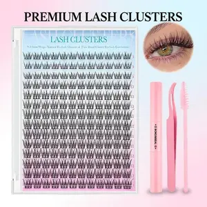 Natural Lash Extension Kit 168Pcs Eyelash Extensions Kit Individual LashesExtensions withLash Bond & Seal & Tweezersfor Beginners cluster applicator makeupcosmetic cosmetic Gentle eyelashes &adhesives 0.05mm cluster kit Clear Brush