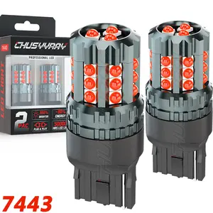 CHUSYYRAY 7443 7440 7444 4014 T20 Red LED Light Blinking Brake 360°Beam Angle Tail Light Parking Bulbs Dustproof & Waterproof Pack of 2 Led Backlights