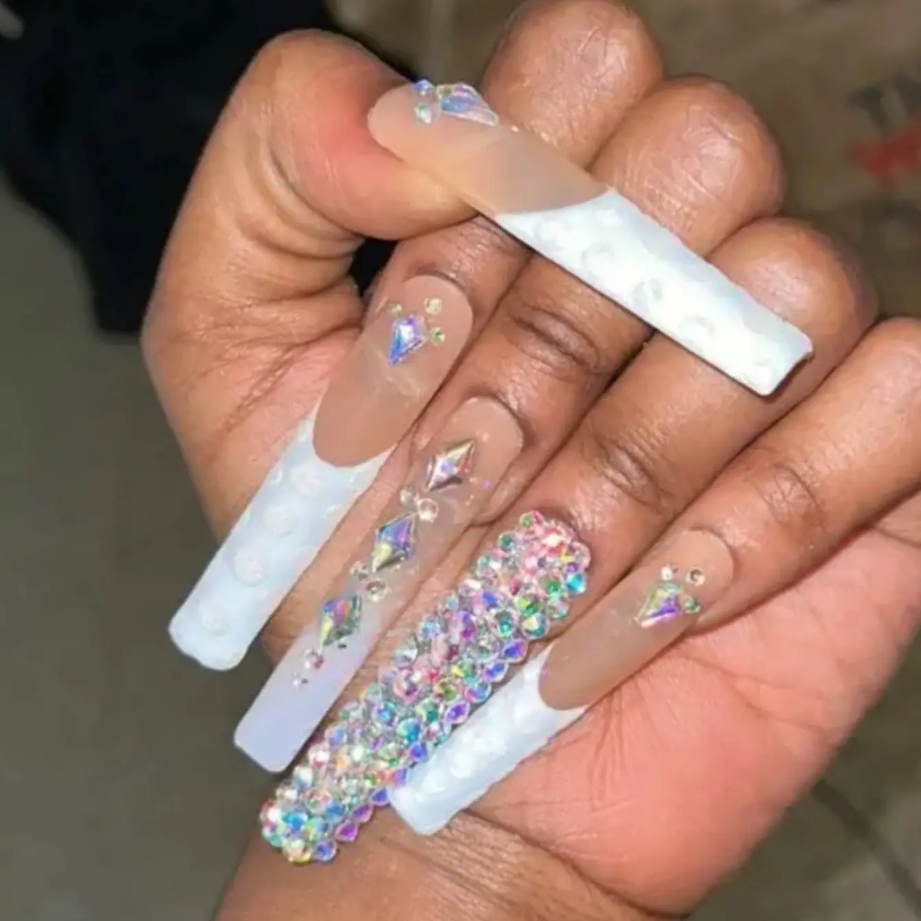 Nailrosy 10Pcs Handmade Long Coffin Whtie Press On Nails - Floral, Y2K, Cute Rhinestone Gem Nail Art Tools, Easy DIY for Women’s Festivals, Parties