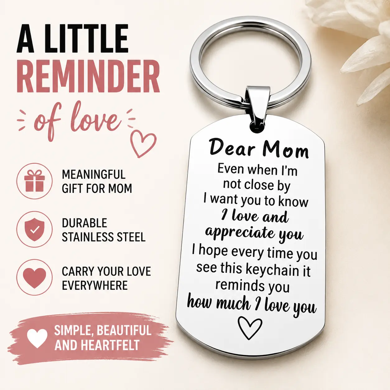 Mom Keychain Dear Mom I Love And Appreciate You Meaningful Gift For Mom Engraved Stainless Steel Keychain