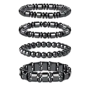 4Pcs Hematite Tiger Eye Bracelet Set - Magnetic Bangle for Men Women | Minimalist Unisex Jewelry for Stacking, Everyday Wear & Boho Style