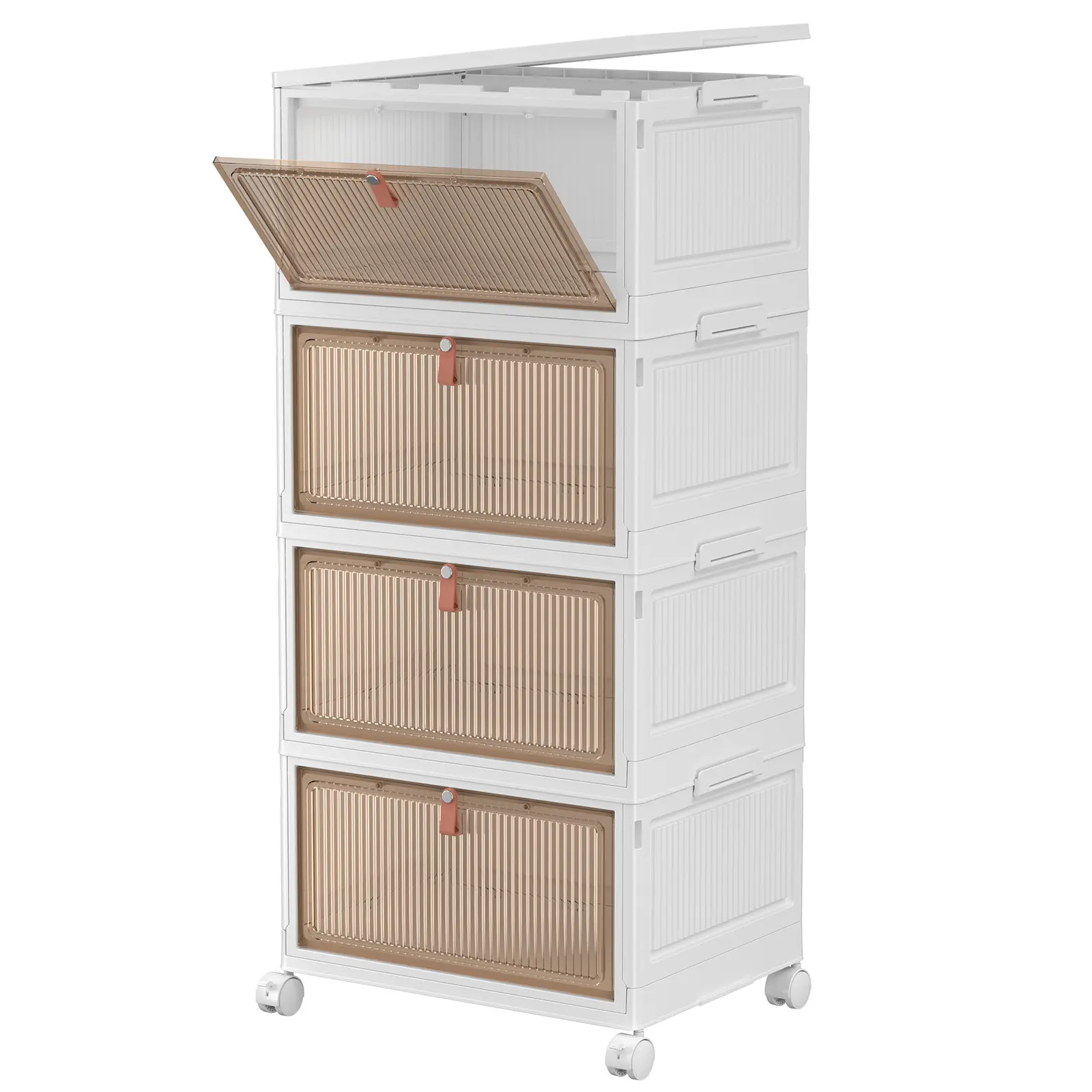 4 Tier Plastic Storage Bins with Lids 23QT , Stackable Storage Containers with Wheels, Folding Storage Boxes, Collapsible Storage Bins, Closet Organizers and Storage for Living Room,Kitchen,Office,Dorm