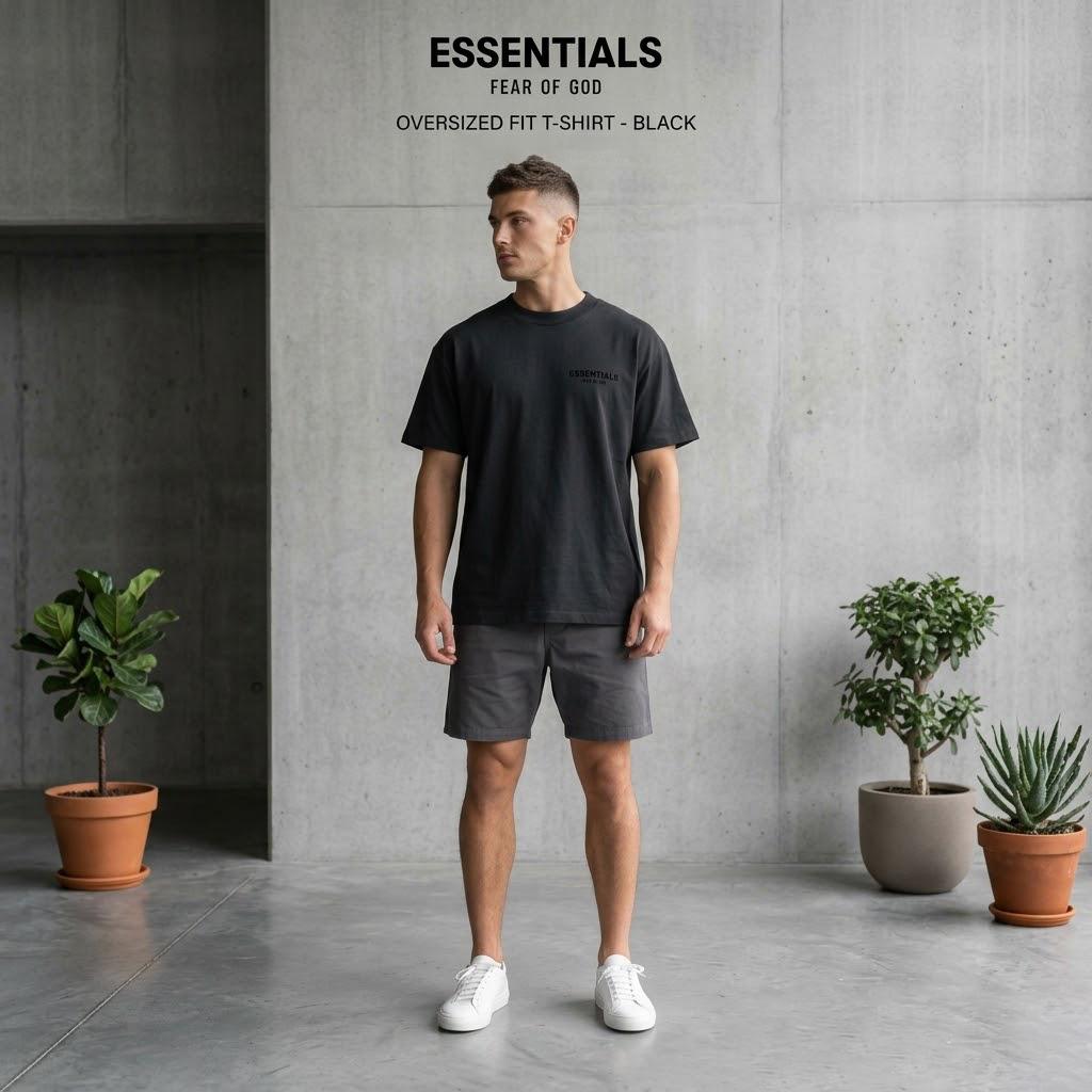 Fear of God Essentials Stretch Limo Velvet Black Tee Oversized Cotton Streetwear T-Shirt Men Women