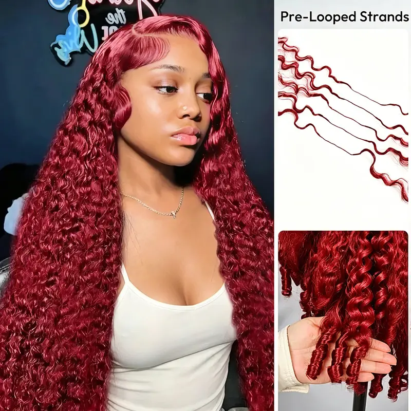 Vibrant HOT Trending Colors Small Spirals Curly Feather Crochet 100% Human Hair Extension Pre Separated Knotless Crochet Hair Bundles For Reusable Boho Braids Water Wave Colored Raw Virgin Hair Bulk Hair for Braid 99J Burgundy Ginger Honey Blonde
