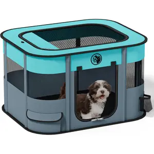 Puppy Playpen   Crate: Play Pen Indoors Pet Playpens Portable Foldable Cage Kennel House for Small Kitten  Guinea Pig Hamster with  Bowl (Grey, S, 1)