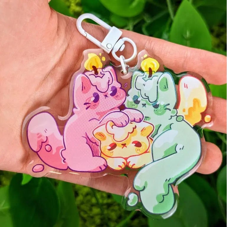 Candle Kittens Triplets Keychain