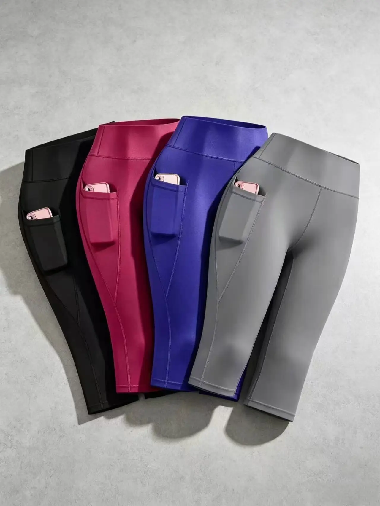 Women’s 4-Pack Capri Length Polyester Leggings - Tummy Sculpt, Butt Lift, Squat Proof, Soft Stretch, Side Pockets - Ideal for Pilates Class, Gym, Outdoor Walk (Spring Summer Popular Loungewear) buttery yoga pant