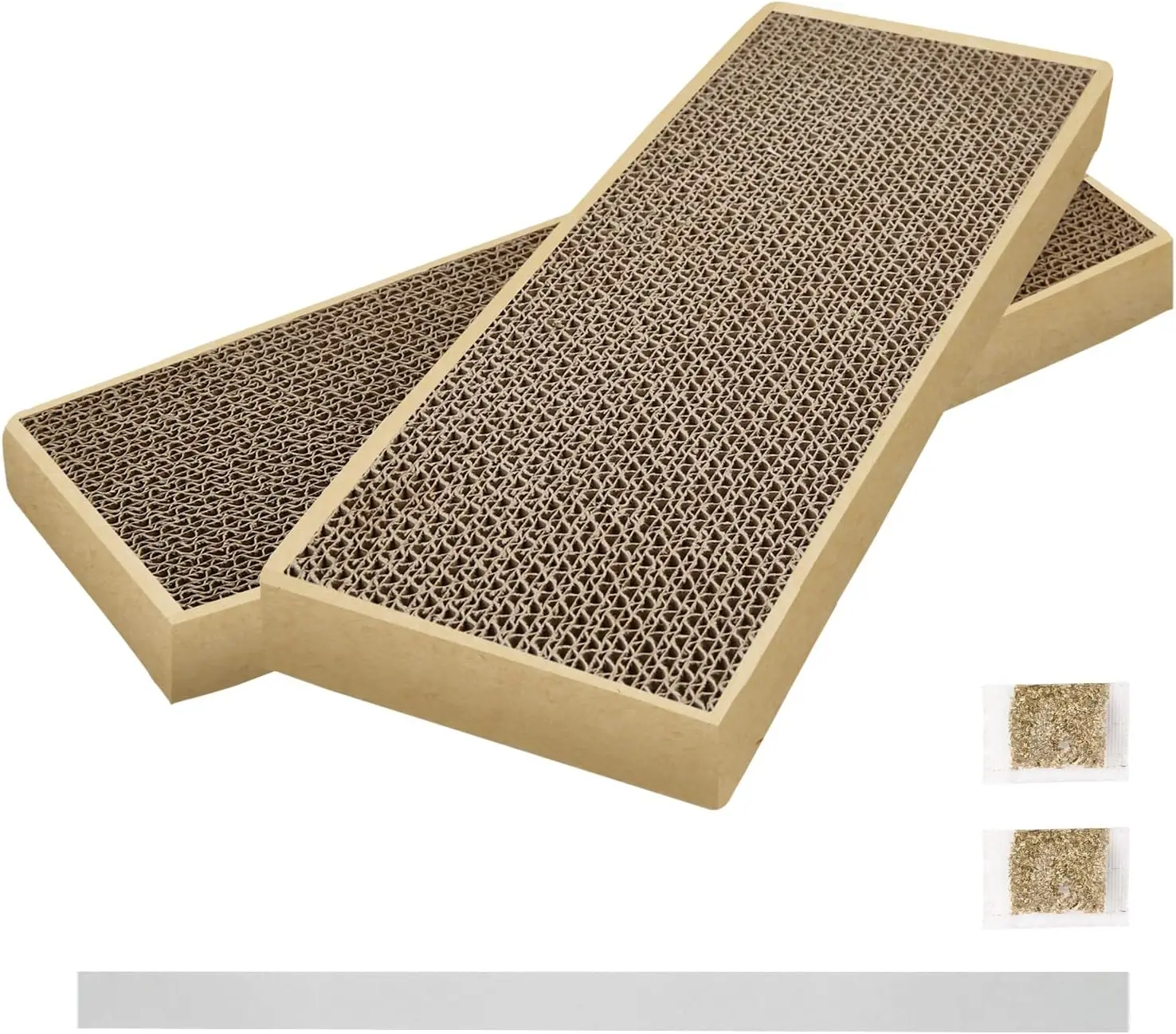 2-Pieces Recycled Cardboard Cat Scratcher Boards for Indoor Cats - Double-Sided, 100% High-Quality Scratching Pads, 14l × 5.5w × 0.9h, Furniture Protection for Animals, Eco-Friendly Pet Supplies