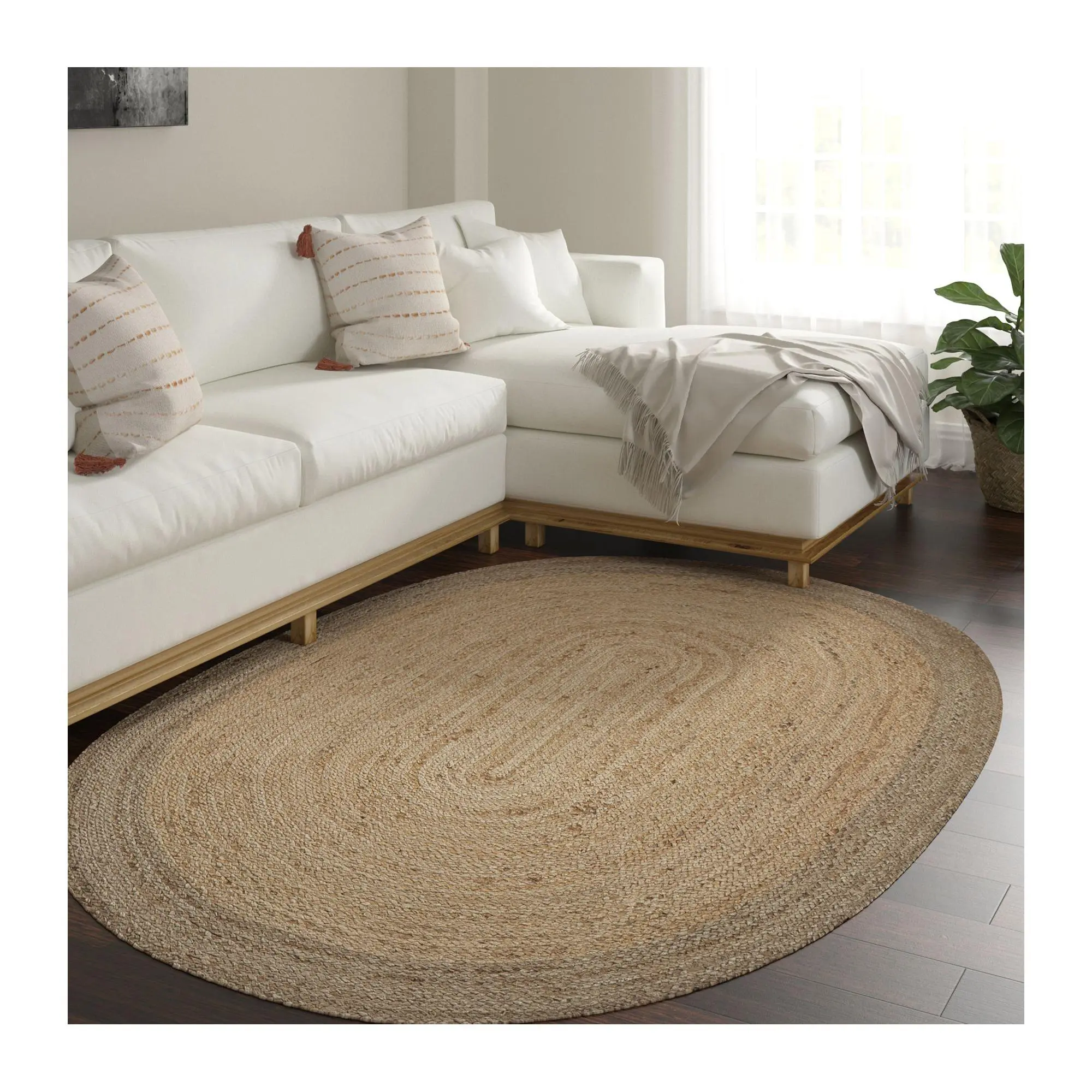 Ox Bay Hand-Braided Farmhouse Jute Indoor Rug,7' x 9' Oval