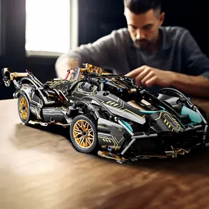 Gold Mechanical Supercar Building Blocks, High Difficulty Assembly Model, Boy's Educational Stress Relief Toy Gift