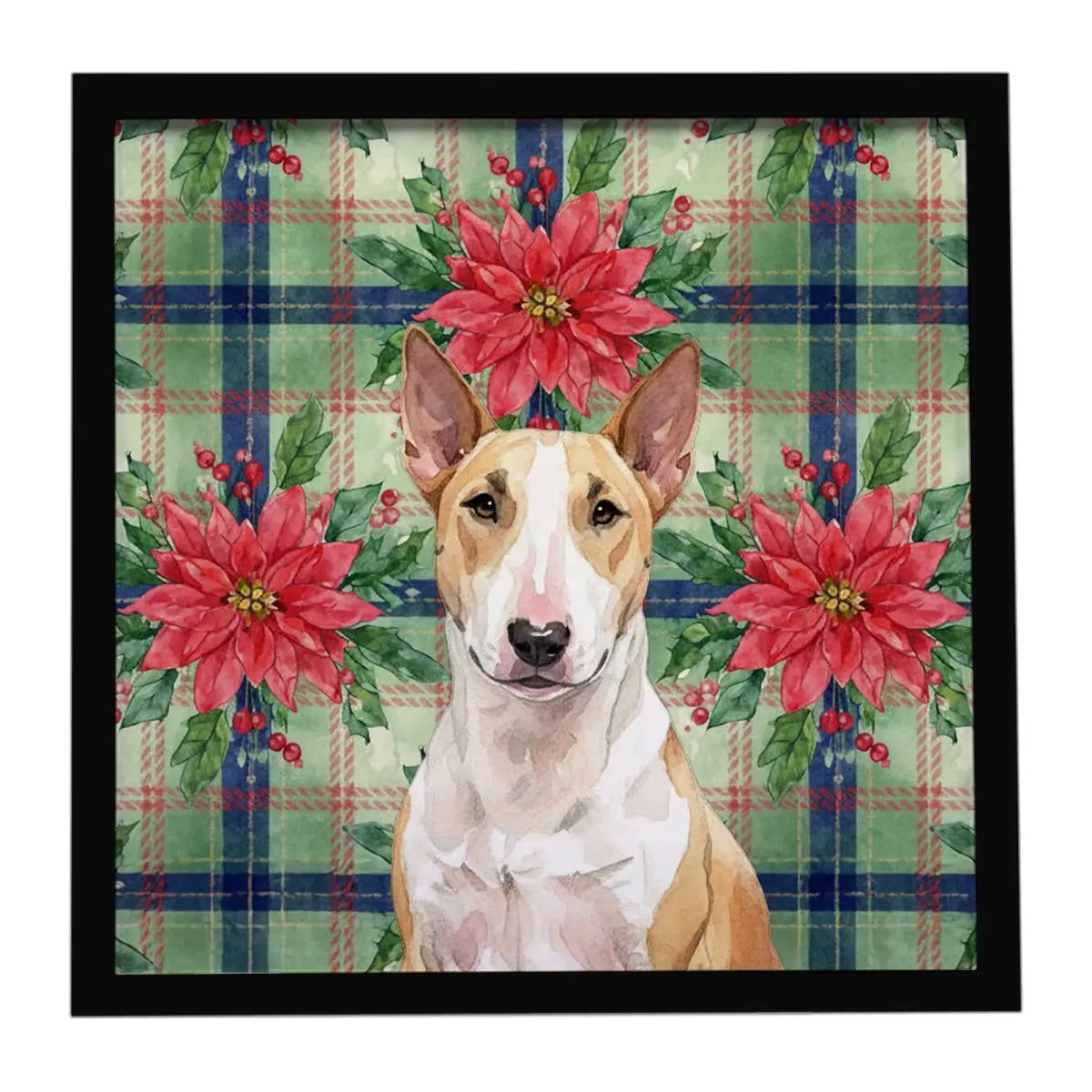 Carolines Treasures WDK8550MFP88 8x8 in. Framed Aluminium Metal Print - Fawn & White Bull Terrier, Christmas Poinsettias, Wall Home Decor Artwork, Hanger-Included Gift