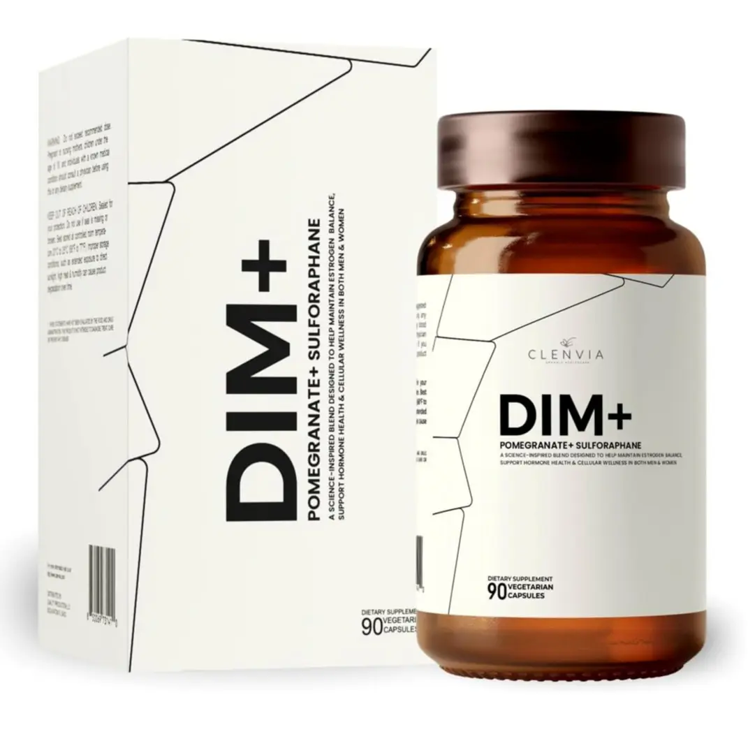 CLENVIA DIM Supplement with Pomegranate & Sulforaphane – Estrogen Supplement for Women and Men – Diindolylmethane with Antioxidant Ingredients – 90 Capsules, Vegan Formula with SGS & Fruit Extracts & Non-GMO