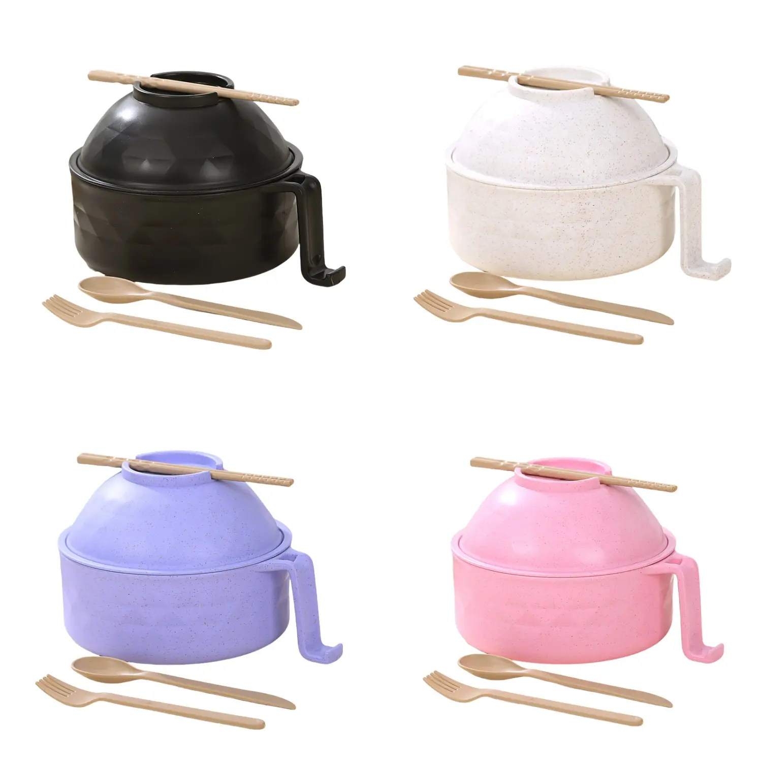 Ramen Cooker Set with Noodle Bowl, Cover, Rack, Chopsticks, Spoon - BPA-Free, Dishwasher Safe, Eco-Friendly Kitchenware Cutlery Tableware for College Dorm Essentials, Valentine's Day Gift (Value Pack)