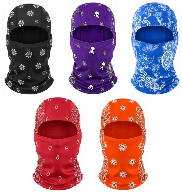 Yeomoo 5 Pcs Paisley Balaclava Neck Gaiter Masks - Polyester Clothes, Unisex 1 Size Full Coverage UV Protection Breathable Headwear for Motorcycle, Outdoors Activities