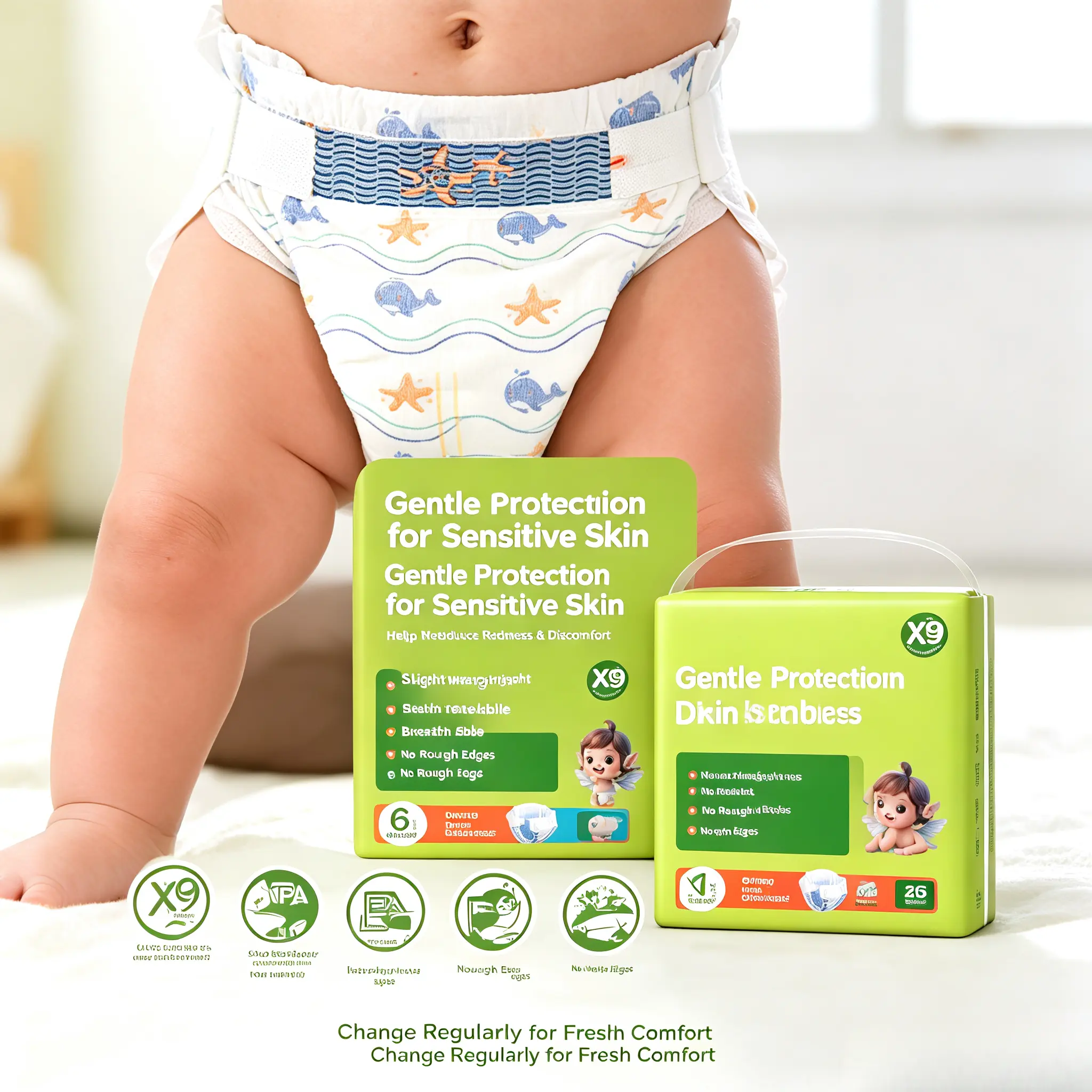Ultra Thin Baby Diapers, Soft Breathable Disposable Diapers for Newborns to Toddlers