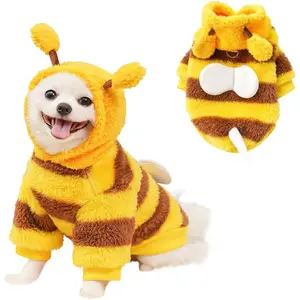Fleece Dog Hoodies with D-Ring Autumn Winter Puppy Clothes for Small Dogs Bumblebee Cat Apparel Cold Weather Coat Funny Doggy Bee Costume for Christmas Halloween (Yellow, Medium)