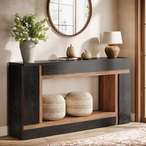 Tribesigns 63-Inch Console Table, 2-Tier Narrow Wood Sofa Table for Entryway & Living Room