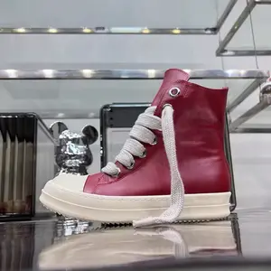 New Rick Owen Jumbo Lace Leather High Top Shoes Red