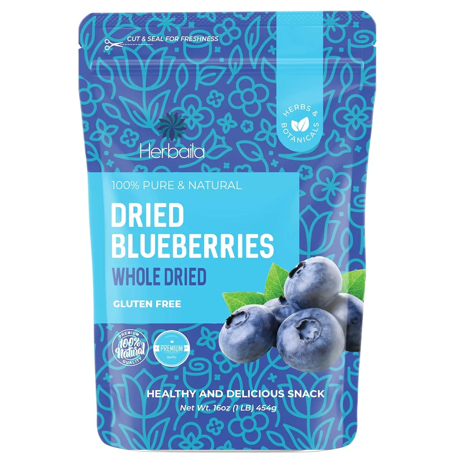 Whole Dried Blueberries, No Sugar Added, Bulk, Dehydrated, Dried Unsweetened Blueberries, All Natural, Non-GMO, 1 Pound. - 16 oz.