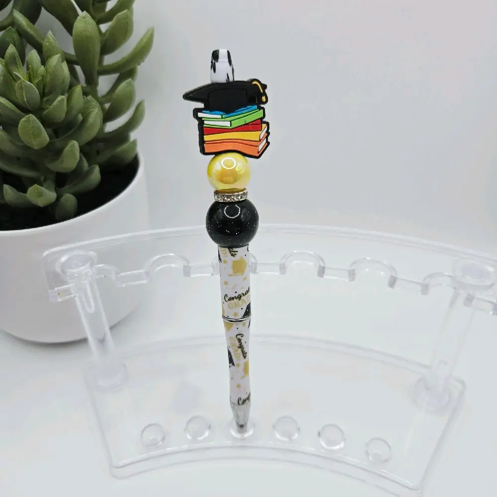 Graduation Cap and Books  Bling and Beaded Congrats Grad Printed Pen with Black Ink