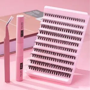 200pcs Eyelash cluster Set, DIY Eyelash Extension Kit, Soft, Natural and Convenient, Include 30D Eyelash Clusters, Bond and Tweezers, Suitable for Beginners to Use at Home for Makeup, Valentine's Day Gift, Lightweight