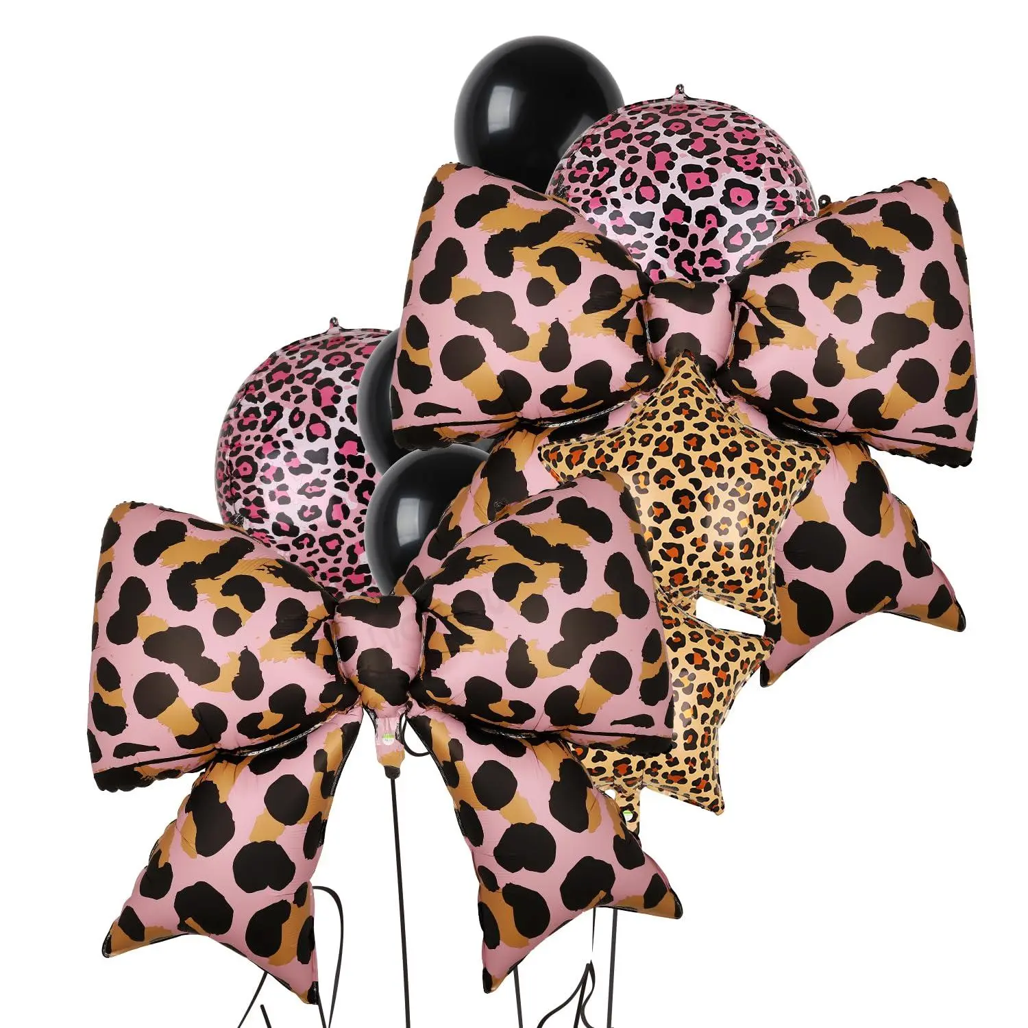 Pink Cheetah Bow Balloons 16Pcs Leopard Print Safari Theme Birthday Party ﻿ | Leopard Pattern Bow Shape Balloon Girl Wedding Bachelorette Bridal Shower Jungle Animal Theme First Cheetah Party Decor