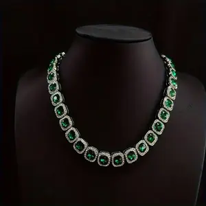 Elegant Punk Green Crystal Choker - Bold, Crafted Fashion Statement for Stylish Men, Non-Magnetic Rhinestone Pendant Necklace Zirconia Chain