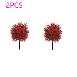 2 trees - realistic red lavender eucalyptus with ground stakes - UV-resistant artificial red flower decoration, Plastic flower decoration, suitable for indoor and outdoor, weddings, garden decoration