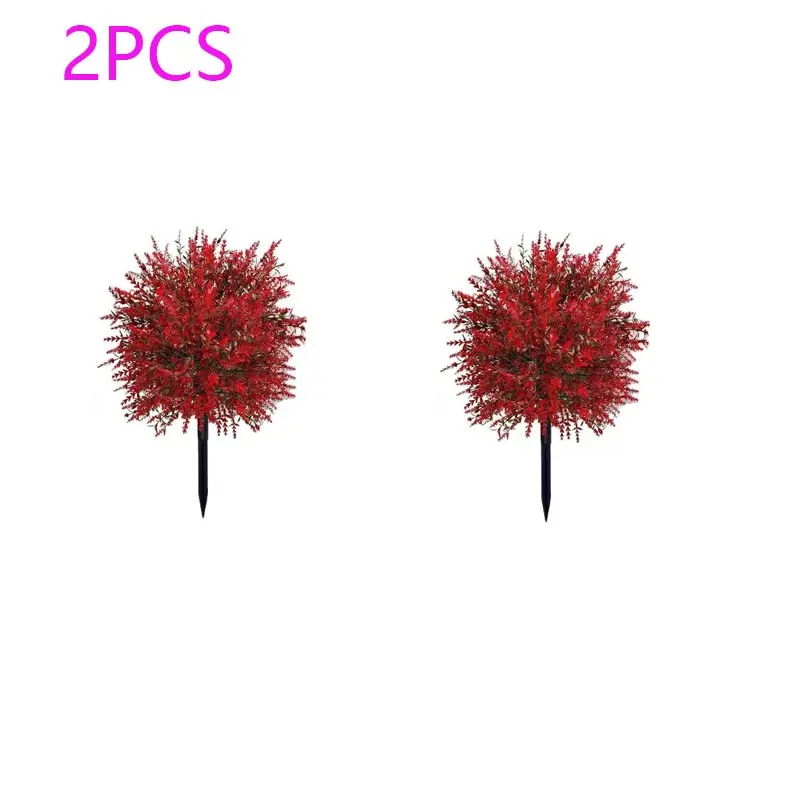 2 trees - realistic red lavender eucalyptus with ground stakes - UV-resistant artificial red flower decoration, Plastic flower decoration, suitable for indoor and outdoor, weddings, garden decoration