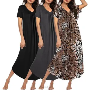 3 Pack Long Nightgowns for Women Plus Size House Dress Short Sleeve Night Gown V Neck Casual Nightshirt M-5XLXXBloop210DD15tool sdx