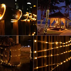 Solar Rope Lights - Waterproof Outdoor String Lights, 8 Modes for Garden/Party/Tree, Warm White Fairy Decor (IP65, Auto On/Off)