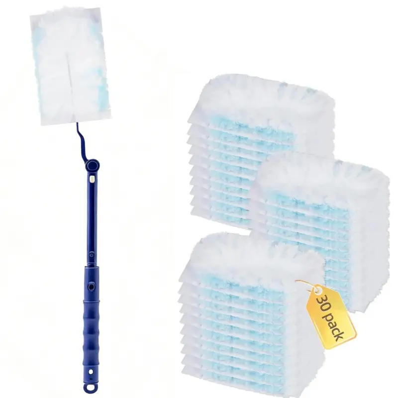 Humwam Microfiber Disposable Duster Refill Kit - 30-Count Refills, 90cm Extendable Handle, Multisurface Home Surface Cleaning Tool, Microfiber Duster